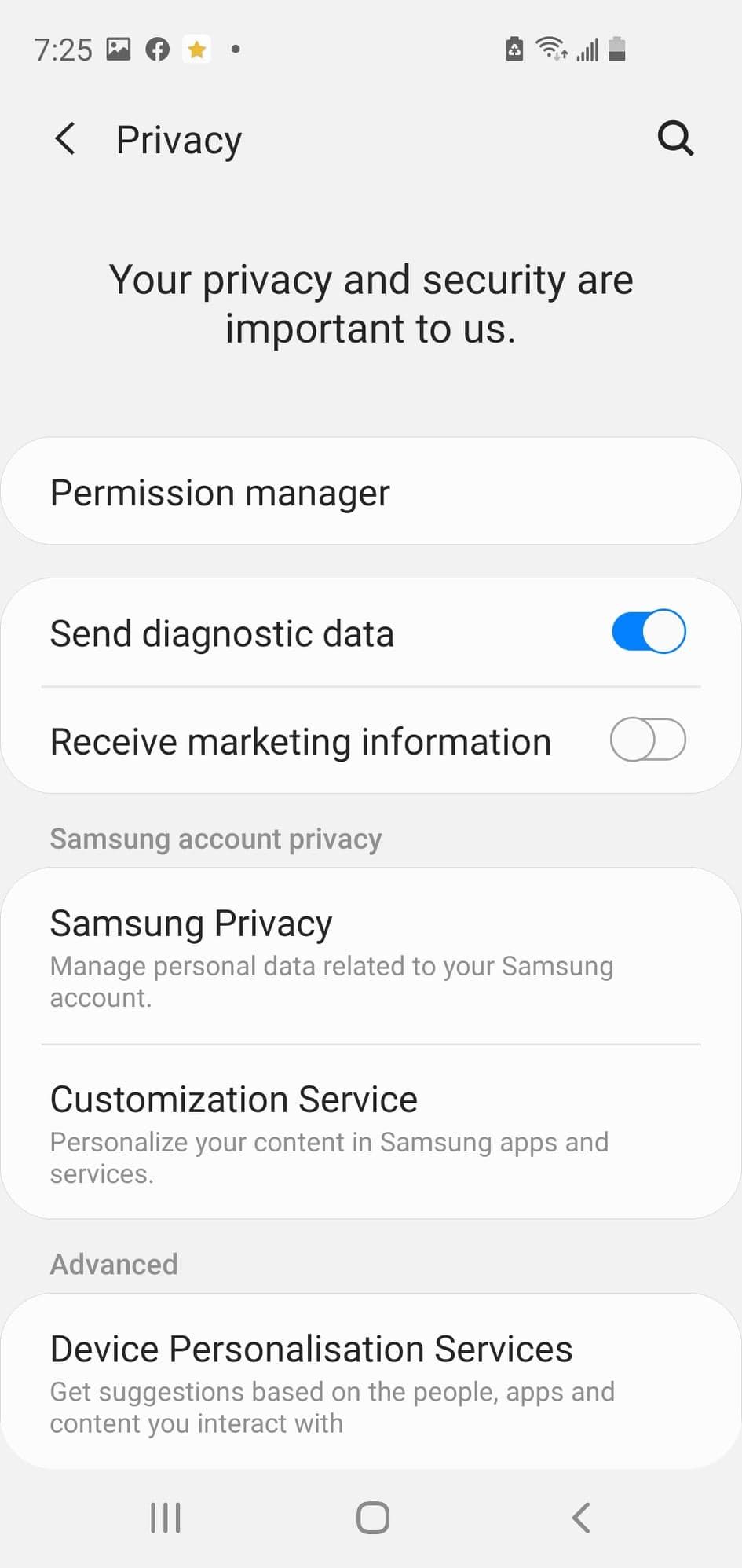 Samsung privacy settings