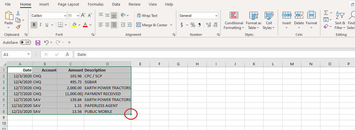 Screenshot Excel Drag Selection to Highlight