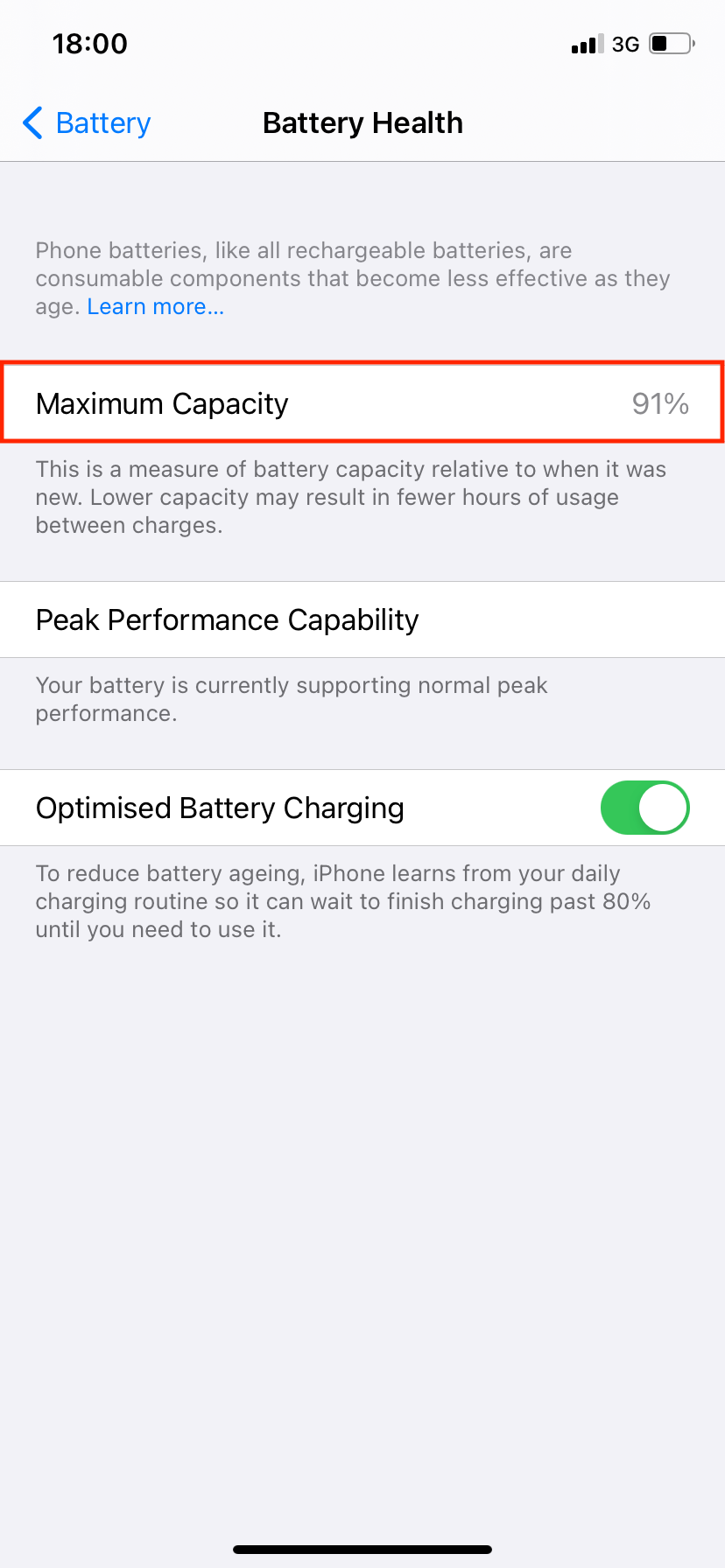 Battery Maximum Capacity on iPhone