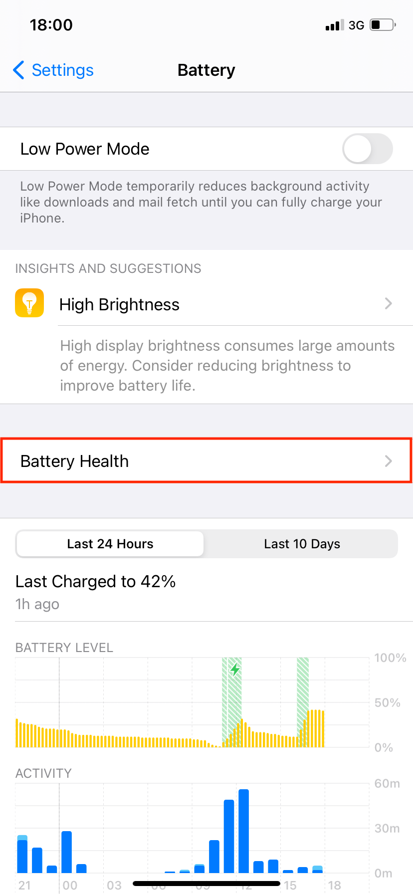 Battery in Settings iPhone