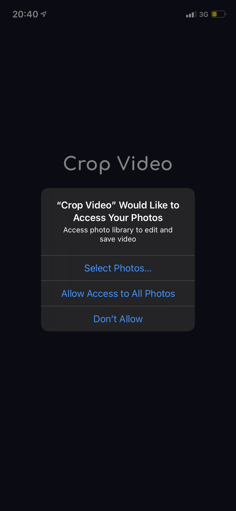 launching Crop Video app for the first time