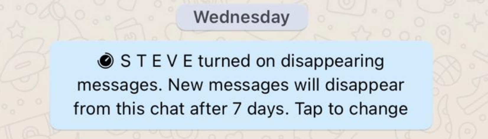 User being notified of WhatsApp's disappearing messages