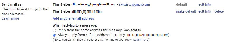 Add additional "reply to" emails that you can send mail as in Gmail.