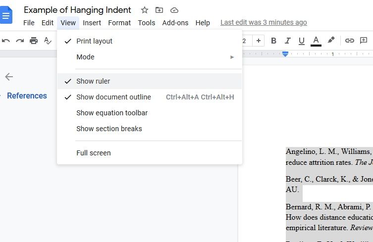 indent for citing on mac google