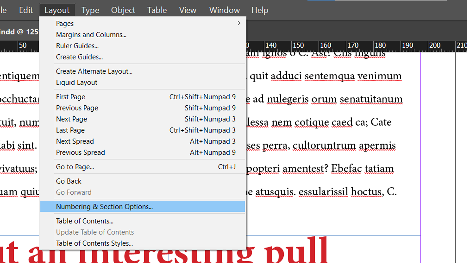 InDesign numbering and sections in menu