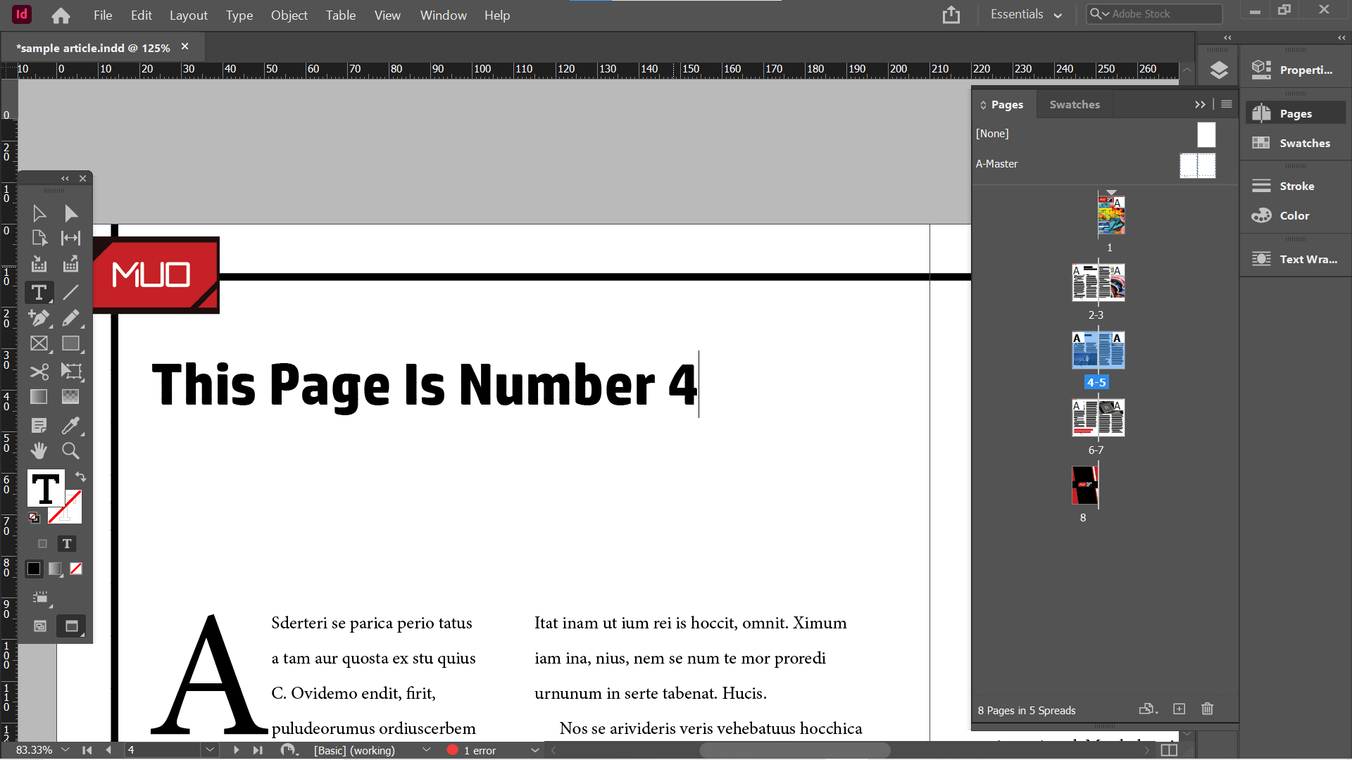 InDesign page 4 added