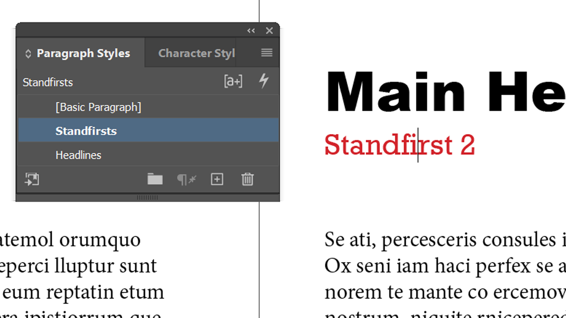 InDesign paragraph styles red standfirst