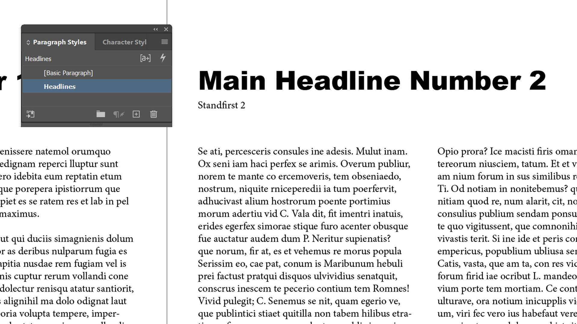 InDesign paragraph styles headlines applied