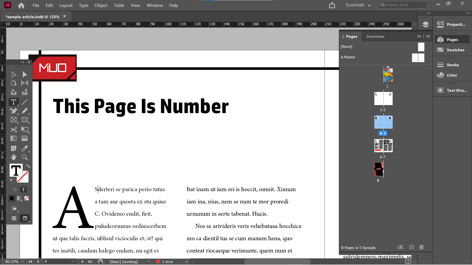 Indesign adding page number