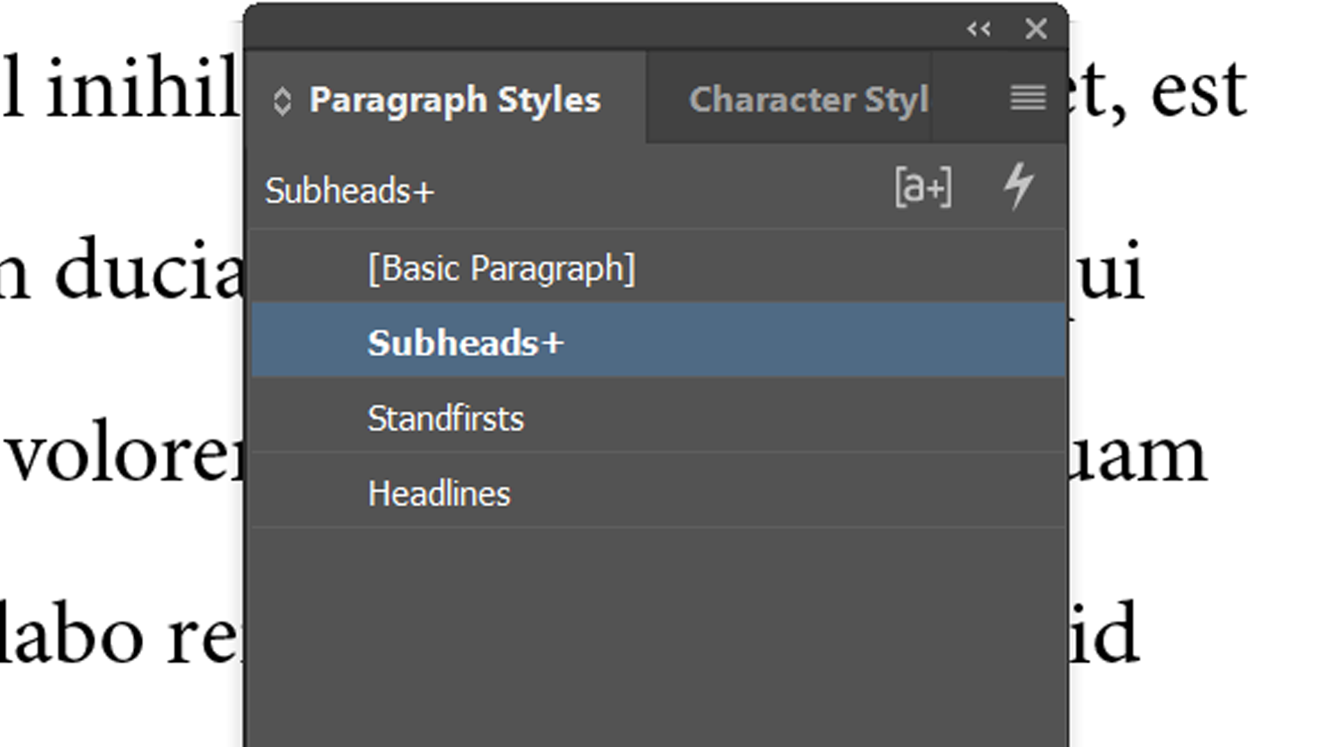 Indesign paragraph styles subheads plus