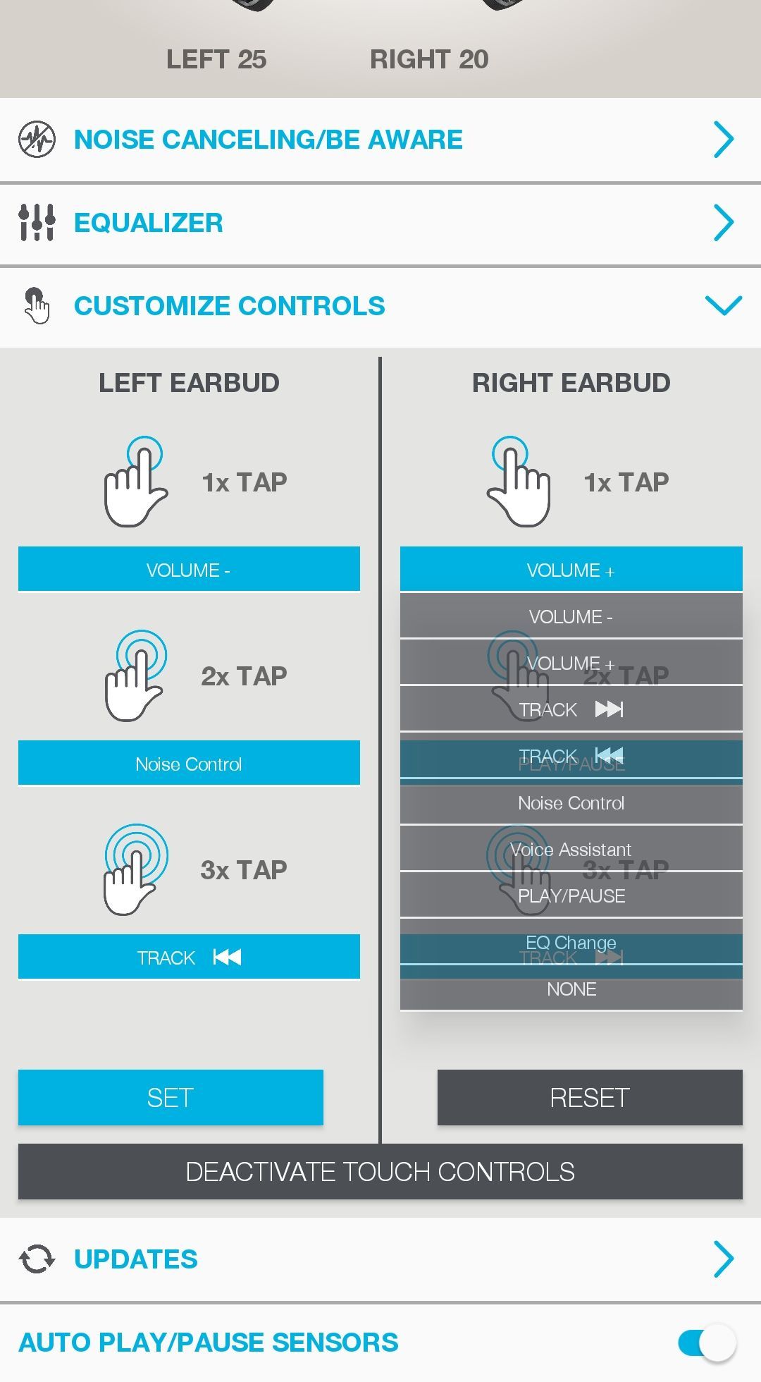 JLab Audio Epic Air ANC App touch control options
