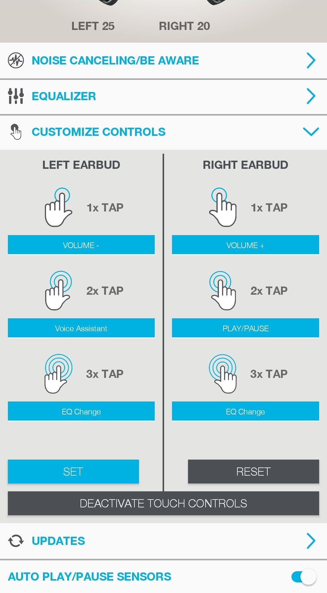 JLab Audio Epic Air ANC App touch control settings