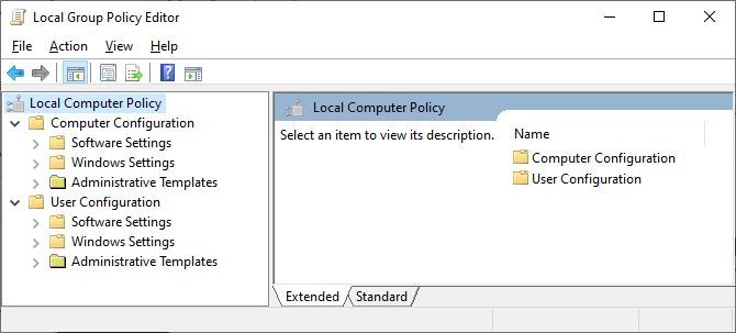 The Local Group Policy Editor window.
