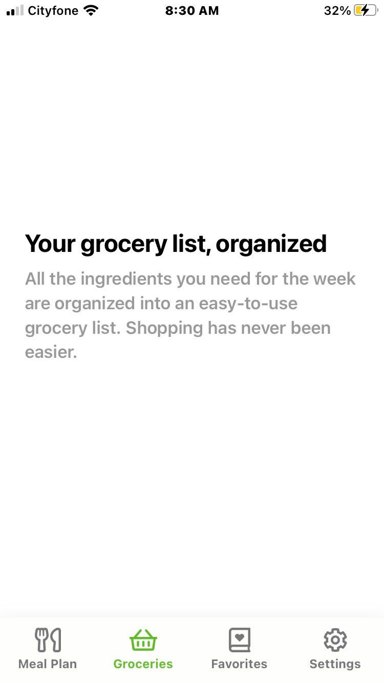 Screenshot of Mealime Grocery List Service
