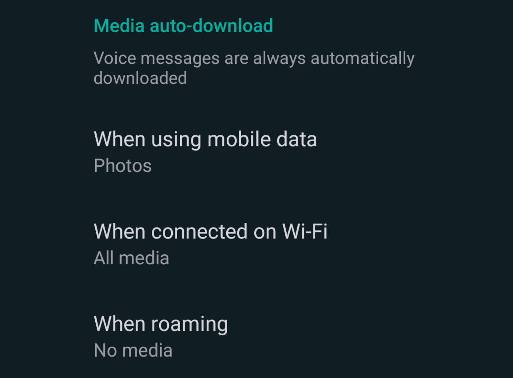 Changing WhatsApp's media auto-download settings