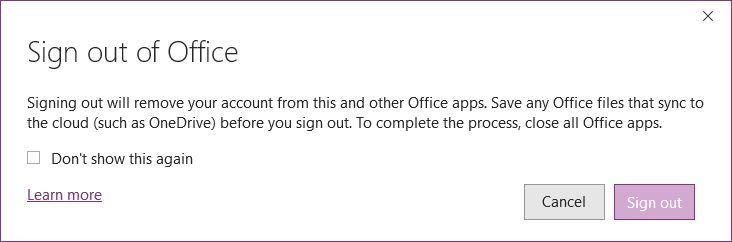 Sign out of your Microsoft account with OneNote 2016.
