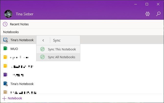 Manually sync notebooks in the OneNote Windows 10 app.