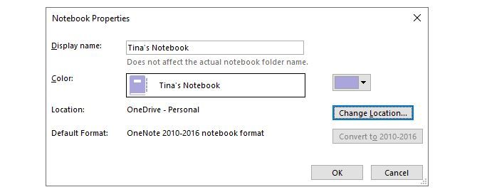 Change notebook properties in OneNote 2016.
