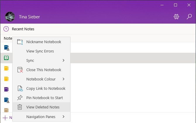 View deleted notes in the OneNote Windows 10 app.