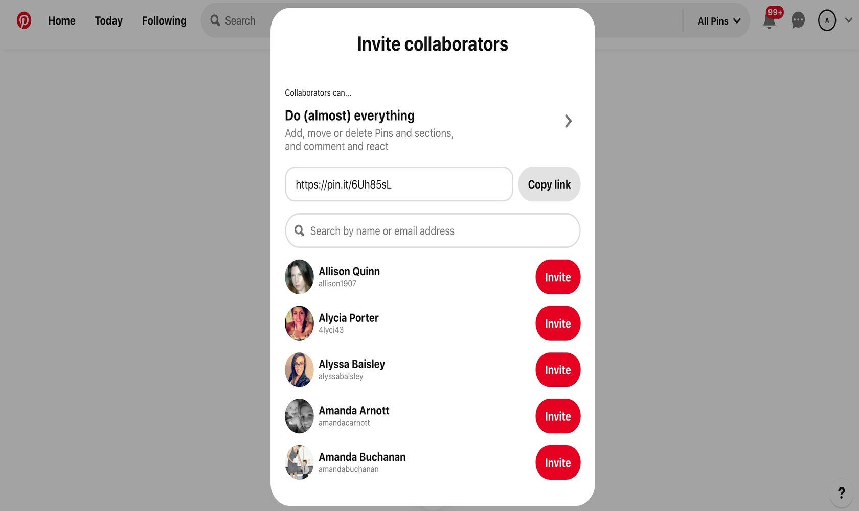 Screenshot add Pinterest secret board collaborators