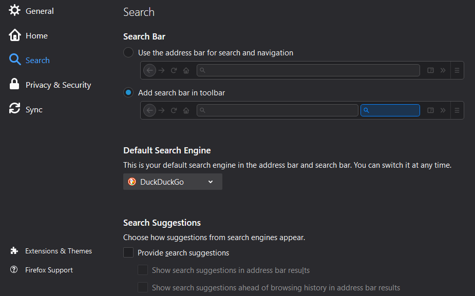 Search bar options