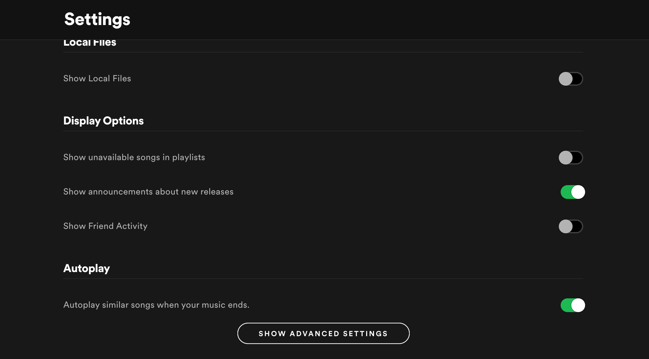 Show Advanced Settings on Spotify