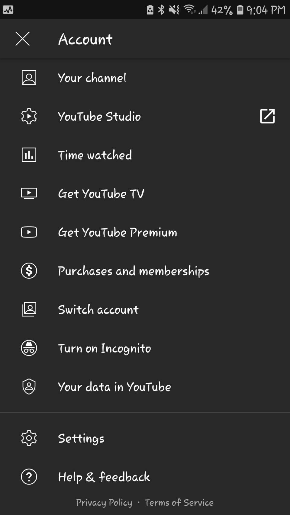 YouTube old android menu