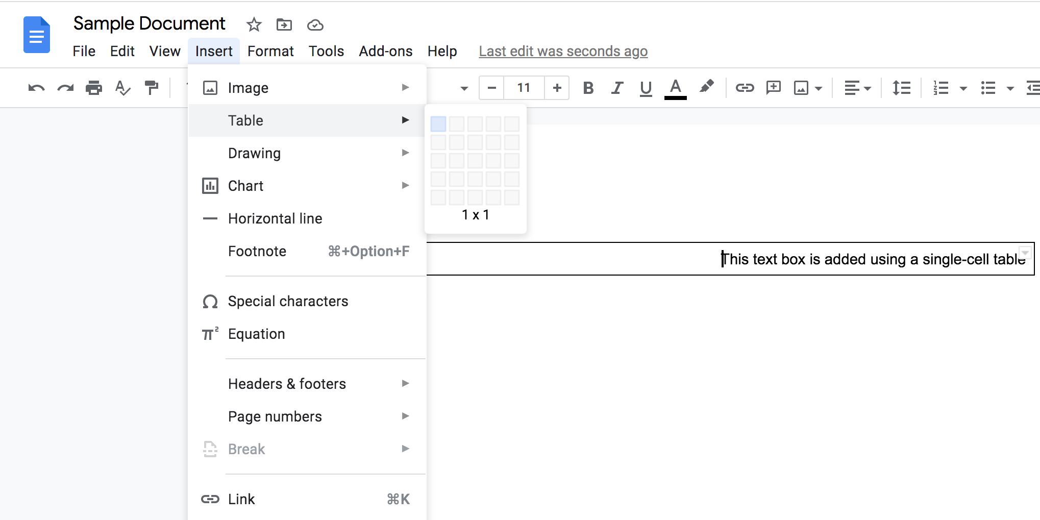 how to insert text box in google docs