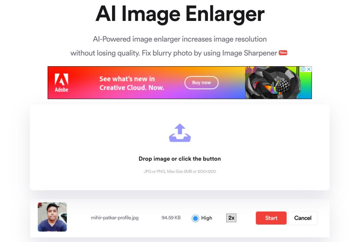 Increase the size of a low resolution photo at AI Image Enhancer
