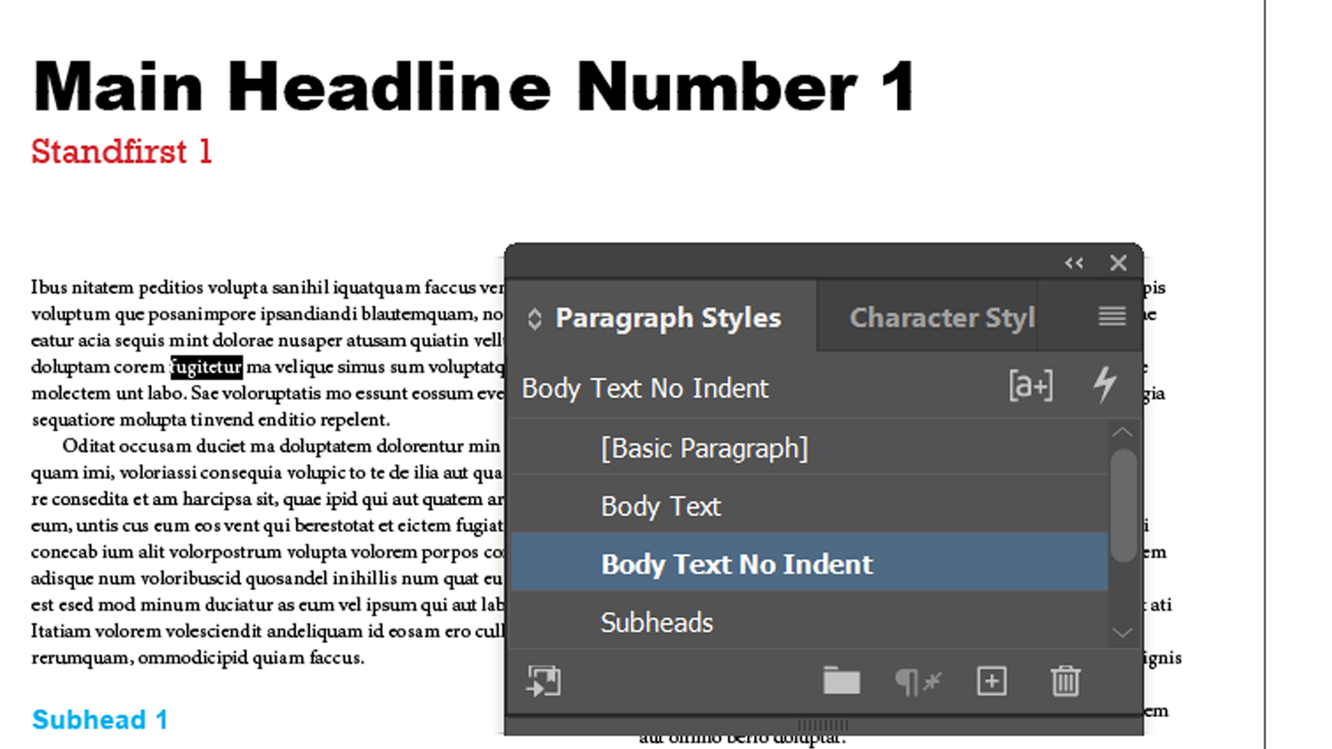 InDesign body text no indent style