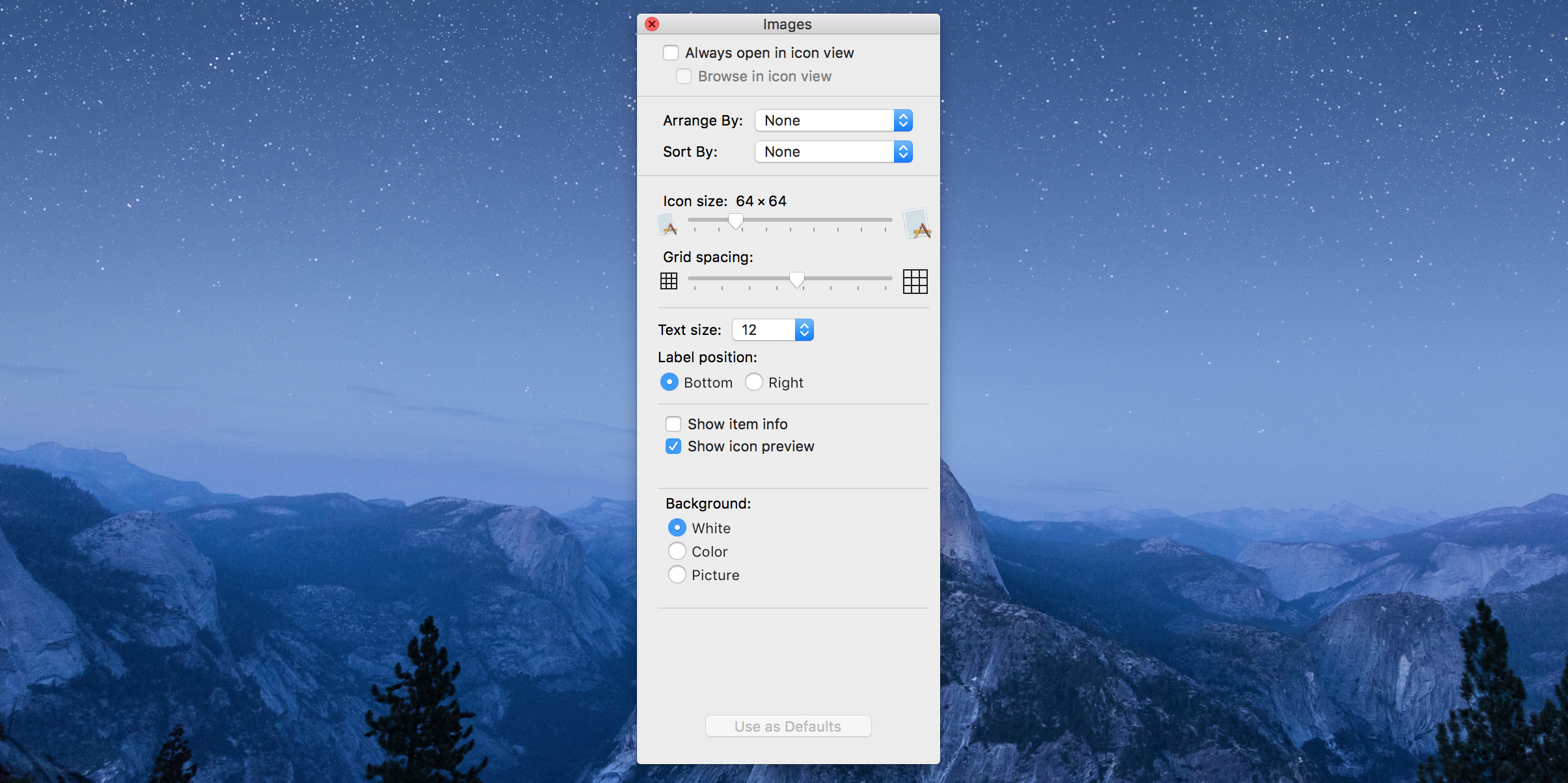 Change the Finder view options