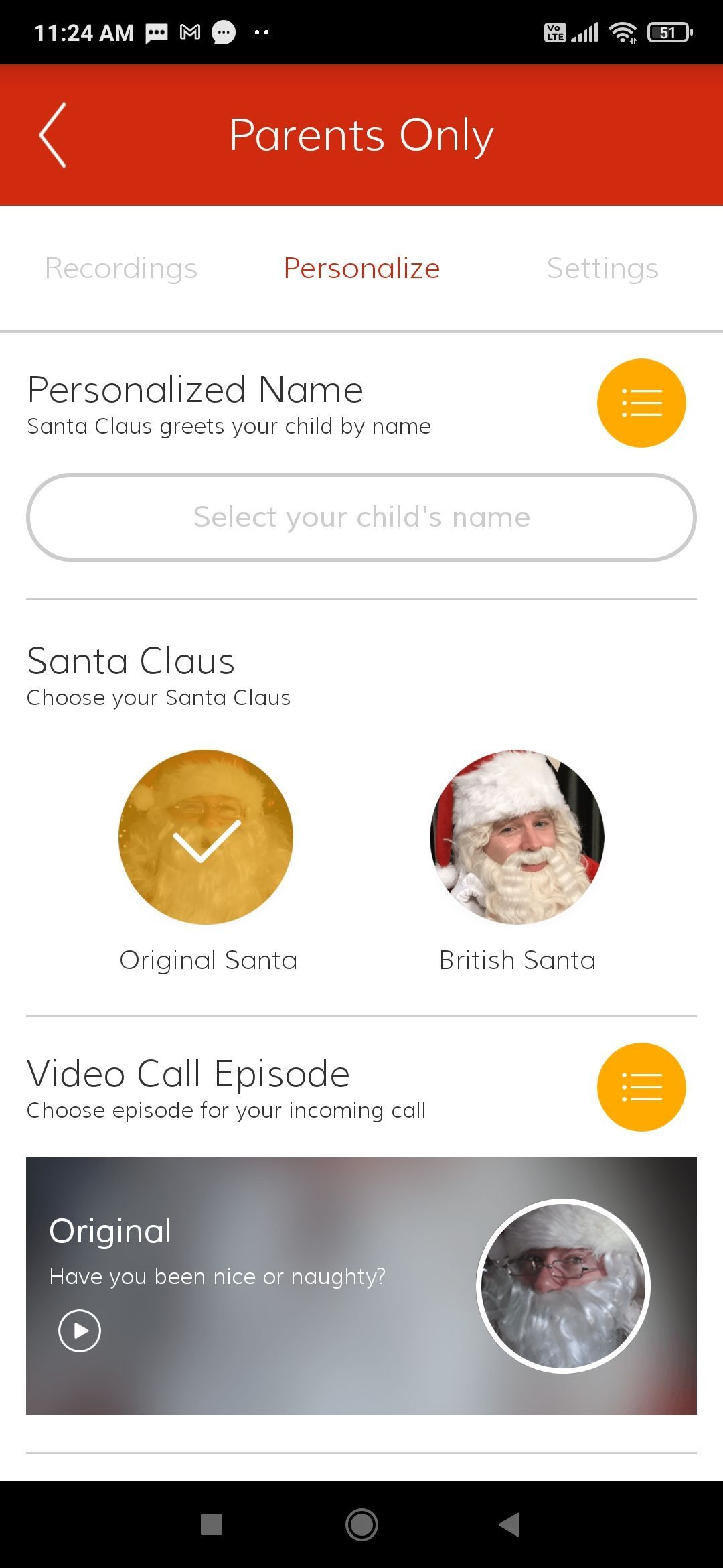 Parents can customize Video Call Santa based on their children's interests