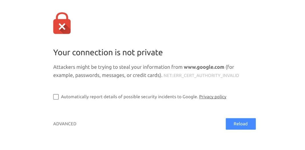 connection is not private certificate error