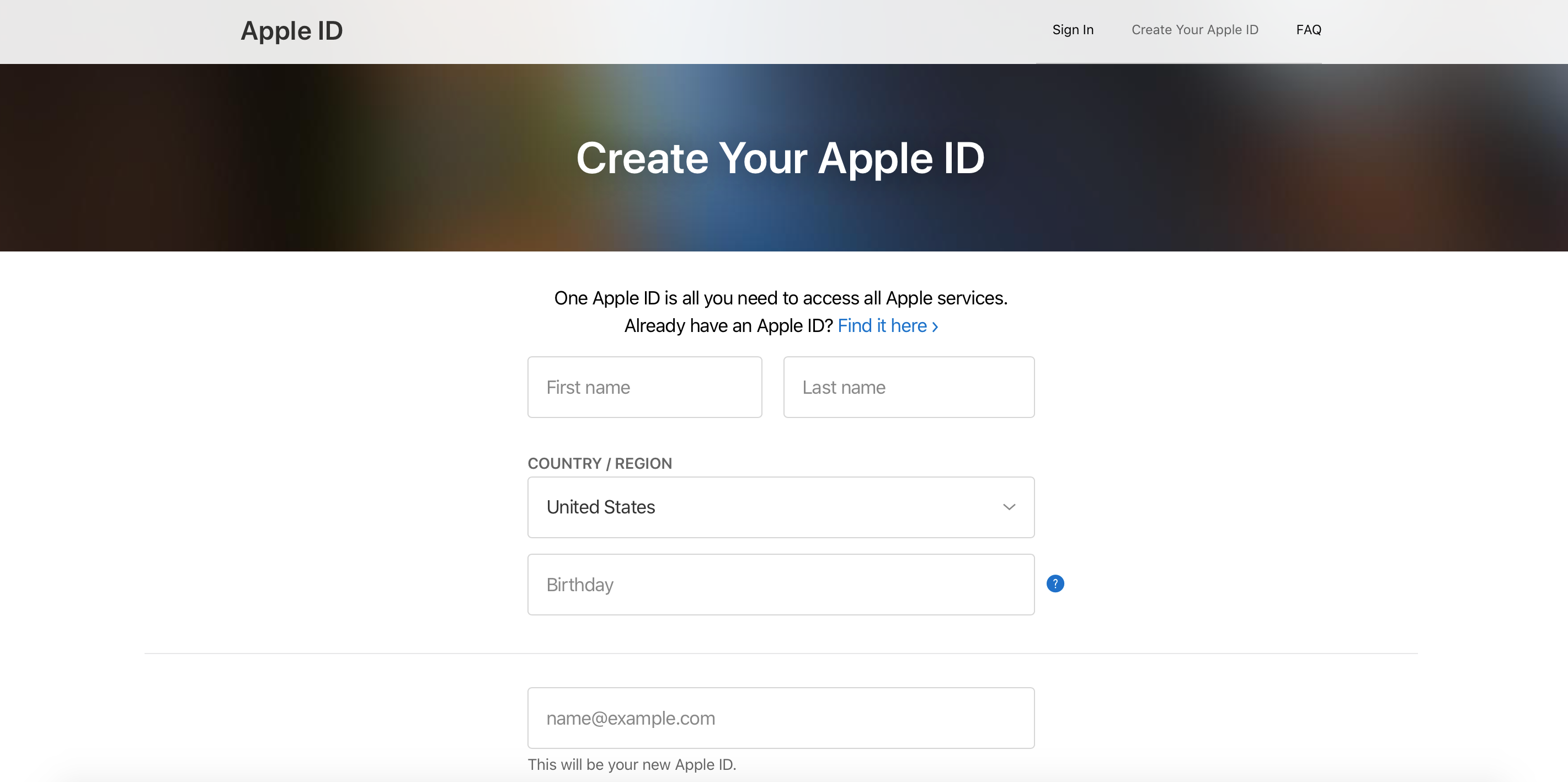 creating an Apple ID on the web from any device