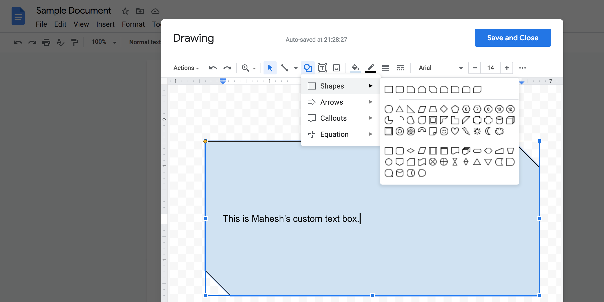 short cut for insert text box google docs