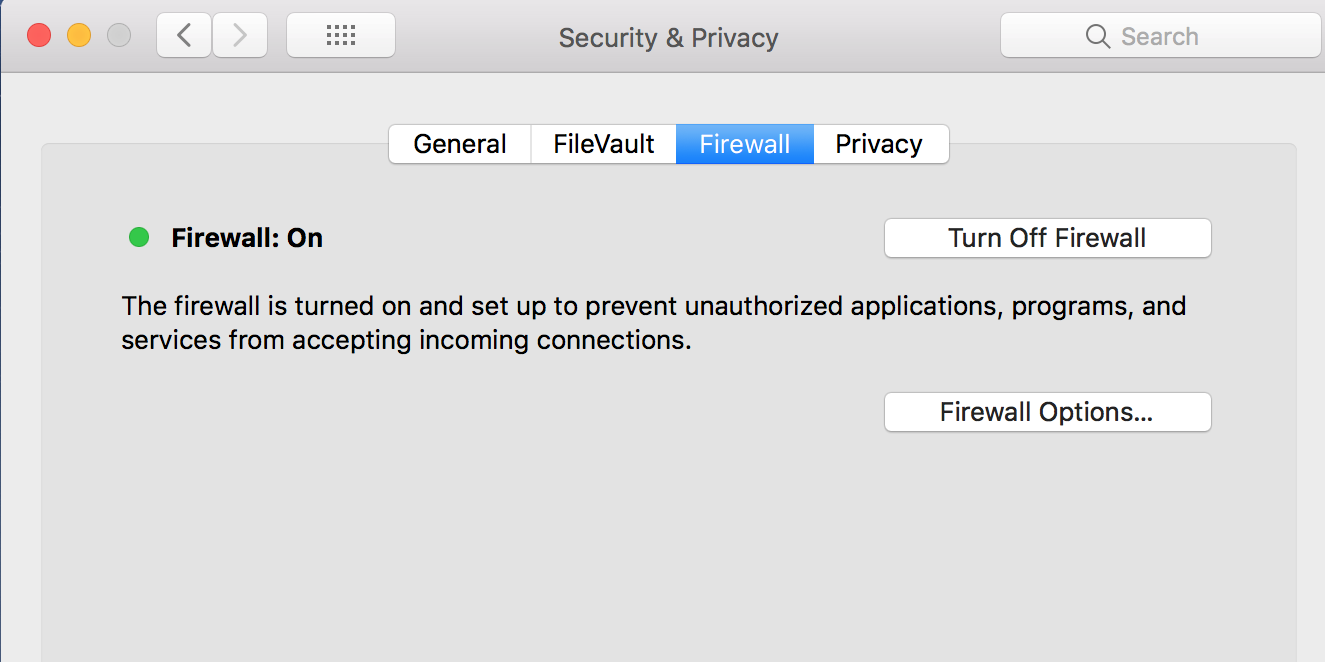 Disable the firewall on macOS