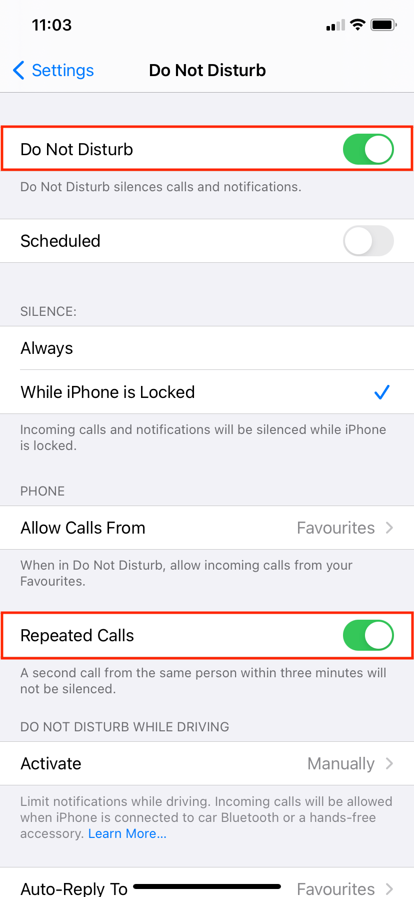 Do Not Distrub settings on iPhone