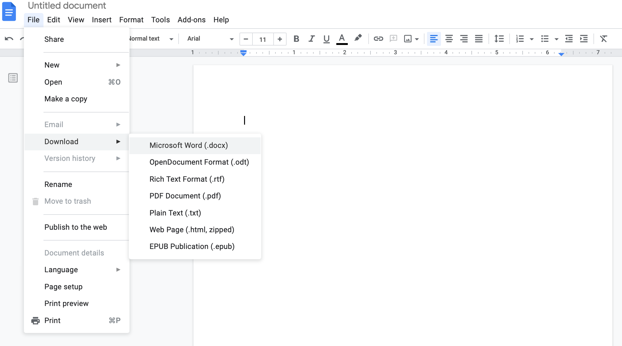 how to export a file in Google Docs