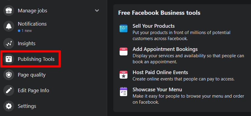 Facebook Page Menu and Features