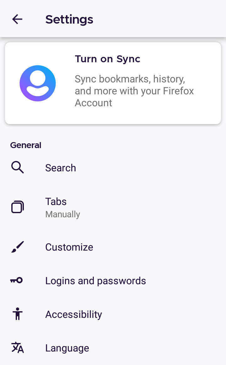 firefox android browser settings sync