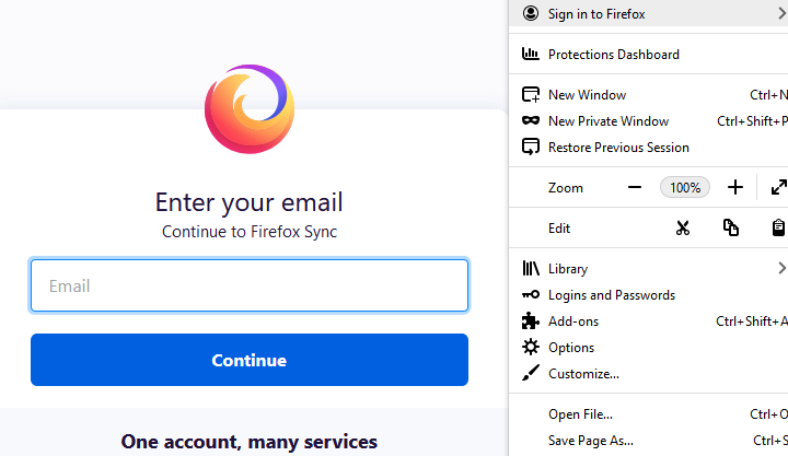 Firefox account sync sign in