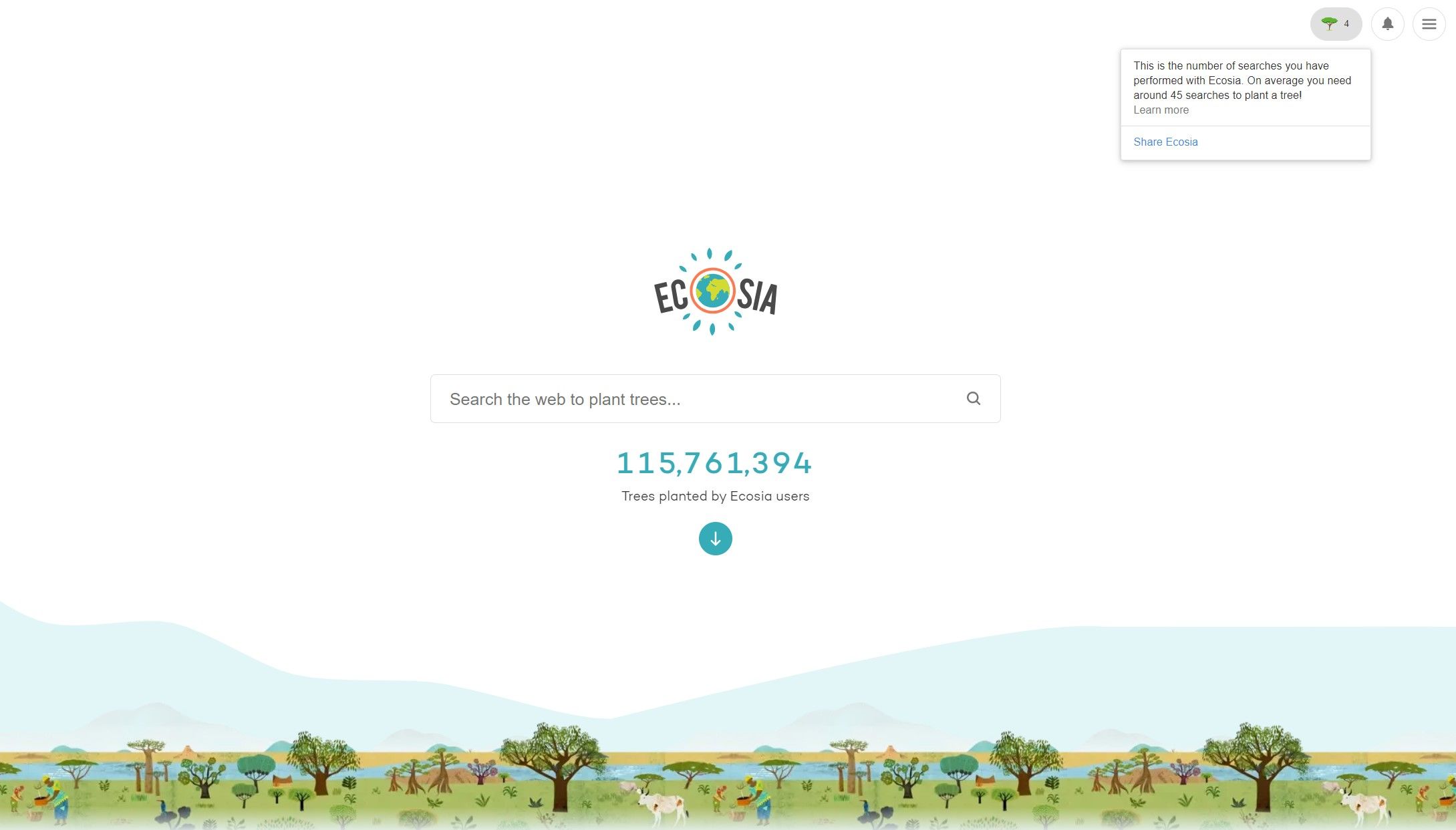 Ecosia homepage search engine