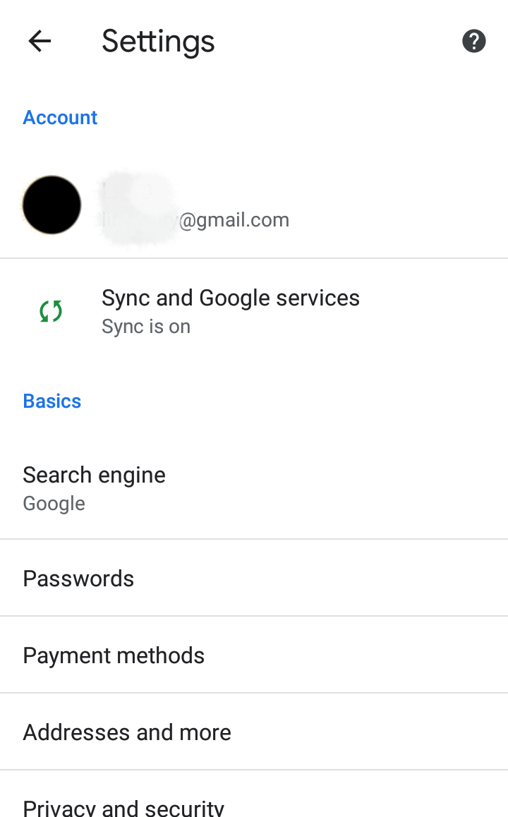 google chrome settings sync