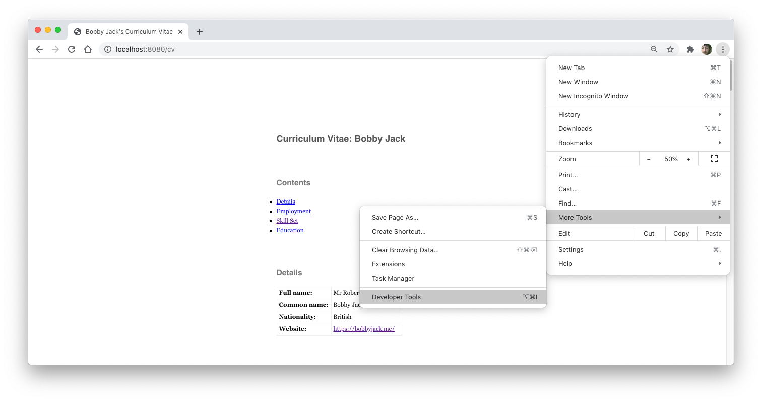 Screenshot showing Google Chrome's main menu with Developer Tools selected