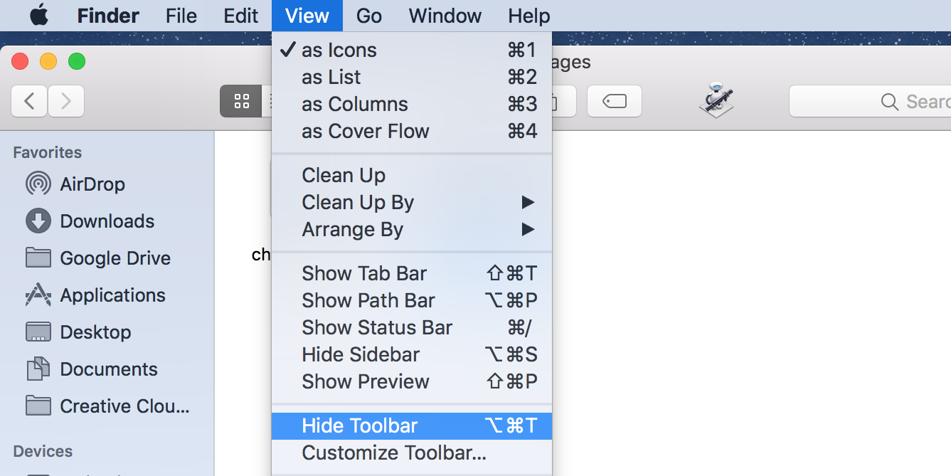 Hide the Toolbar in Finder