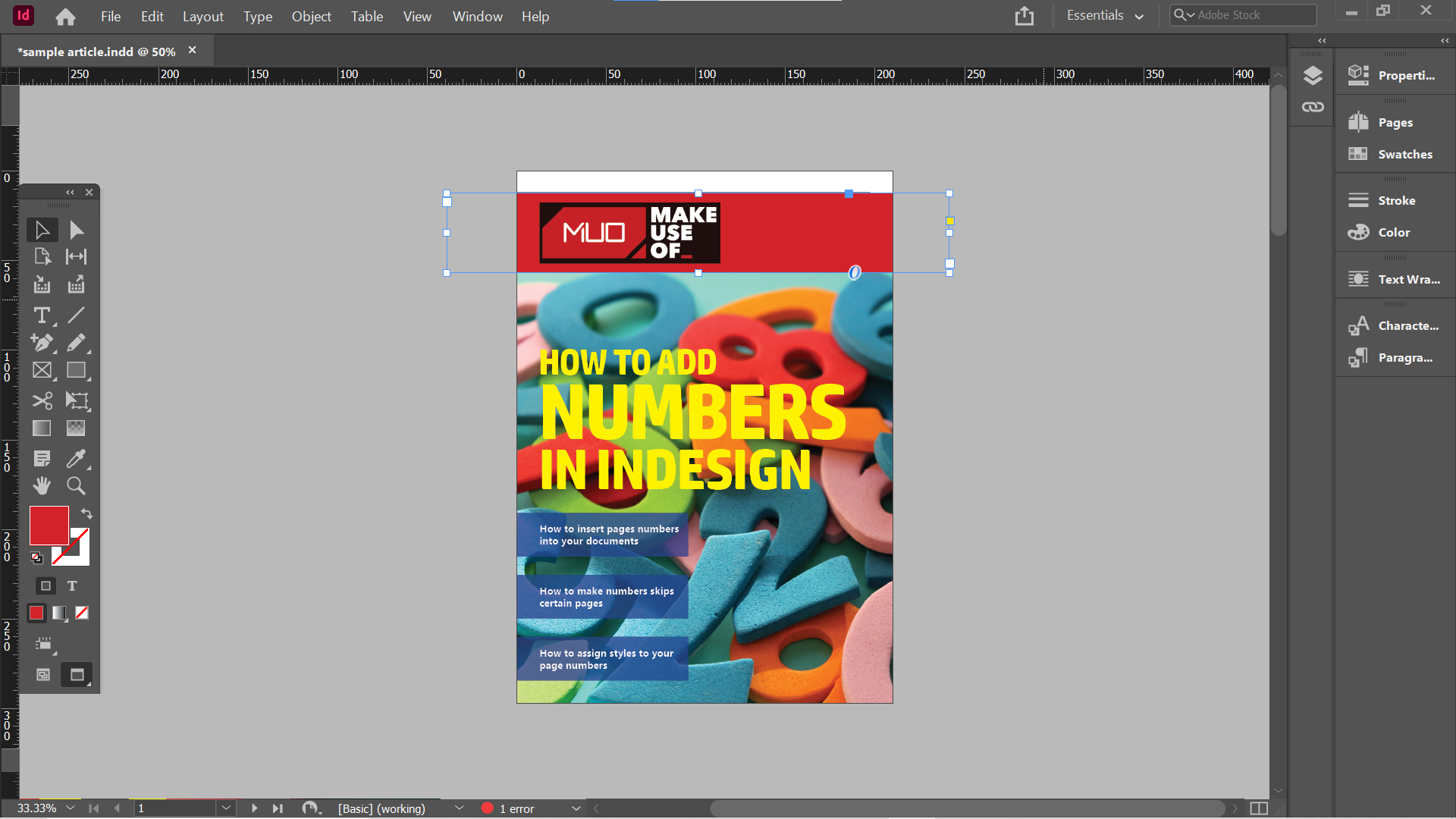 how to add page numbers in indesign