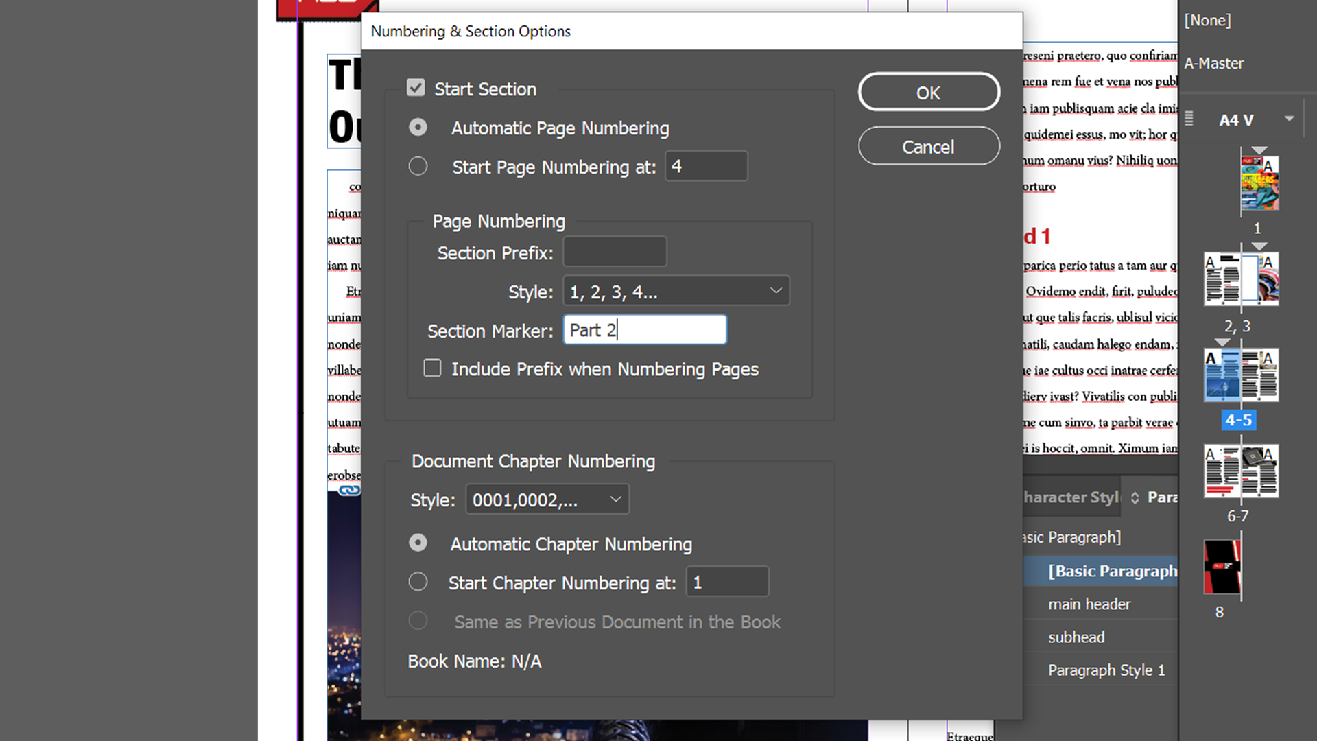 indesign Add section marker