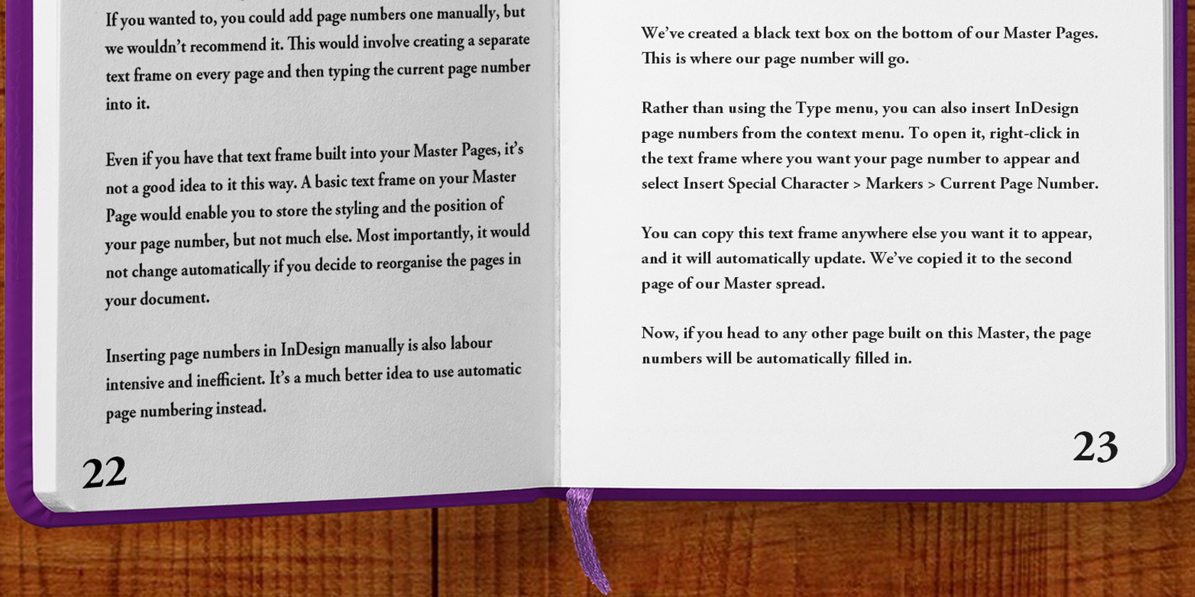 indesign close up of book with page numbers