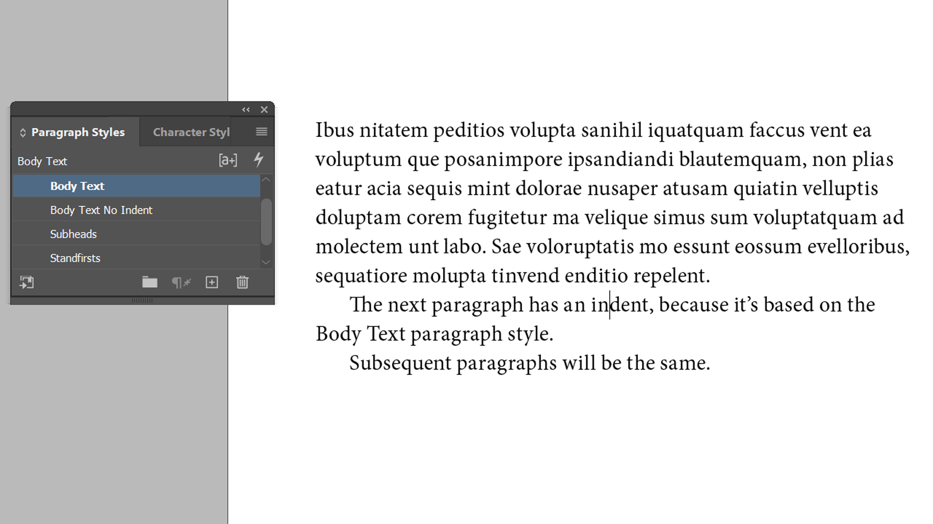 indesign next style applied