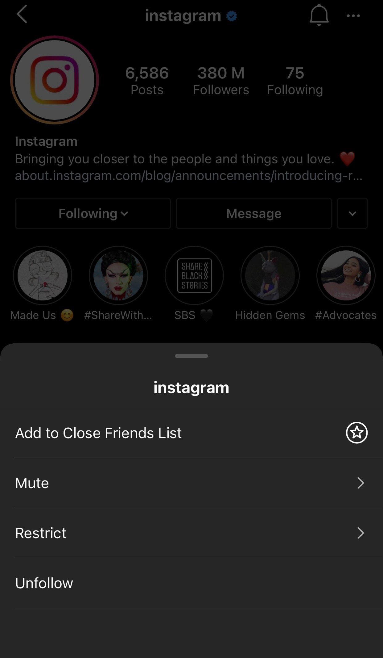 instagram mute option